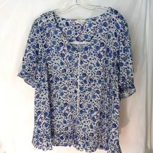Lucky Brand 1X Boho Short Sleeve Floral Peplum Top